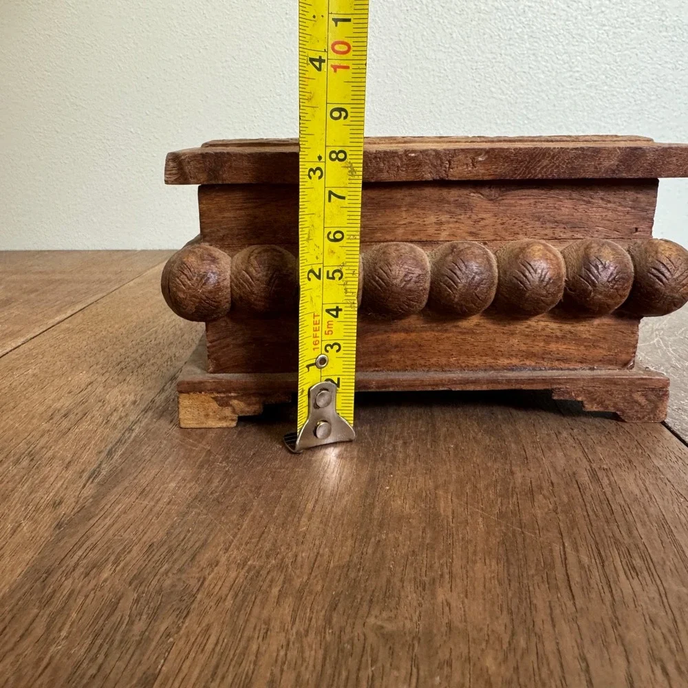 Vintage‎ Solid Wood Carved Jewelry Trinket Box Made in India
